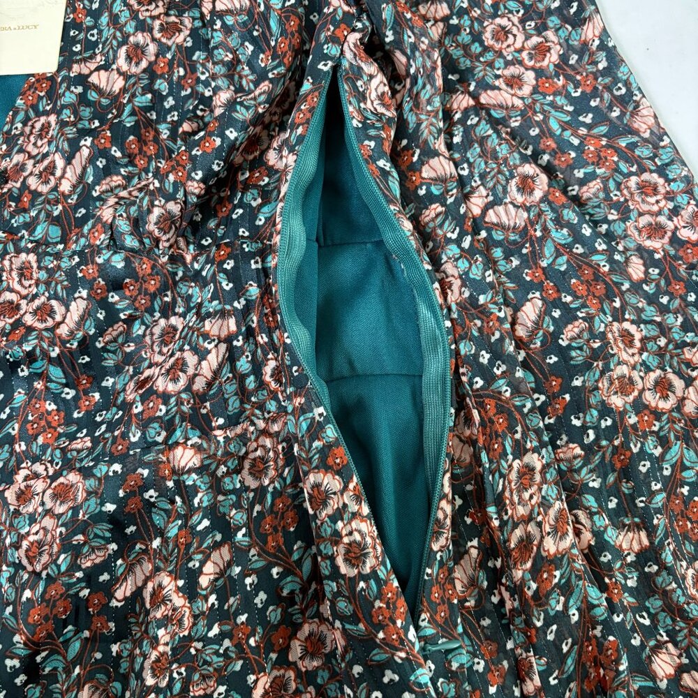Vera & Lucy Midi Dress Womens L Blue Brown Floral V Neck Boho Gypsy NWT - Picture 5 of 12